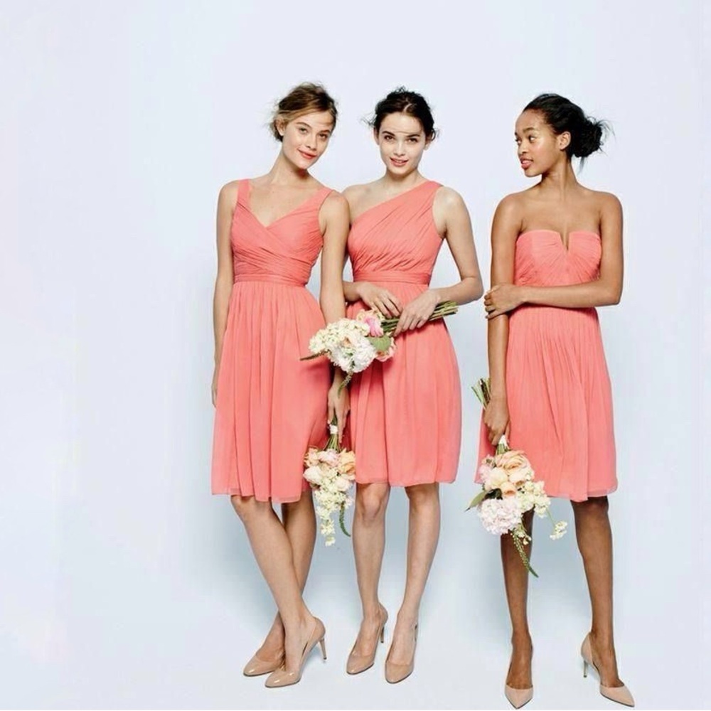 J. Crew Orange Silk Bridesmaid Dress Pleated V Neck Cap Sleeve Knee Length 6